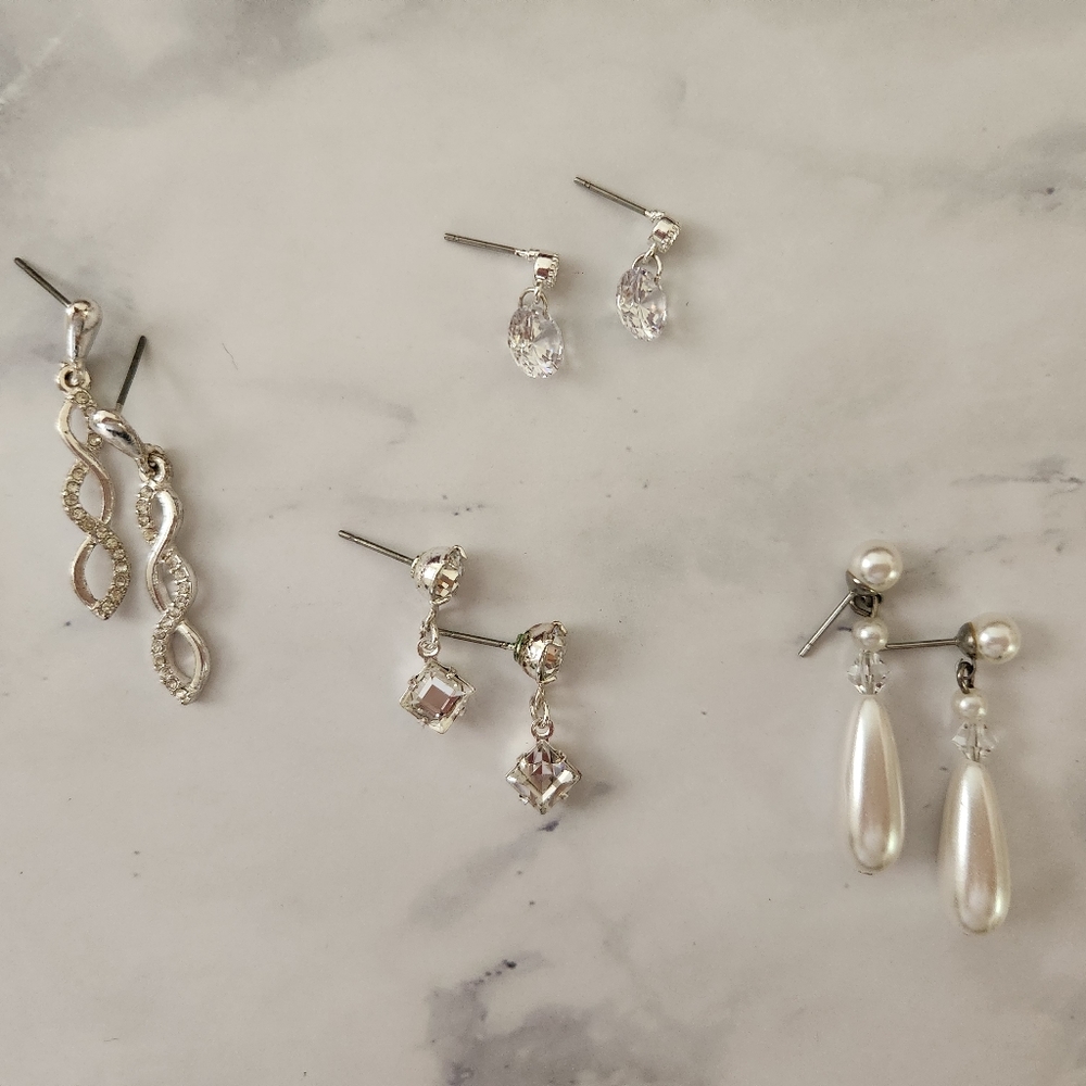 Silver rhinestone pearl Earrings Bundle